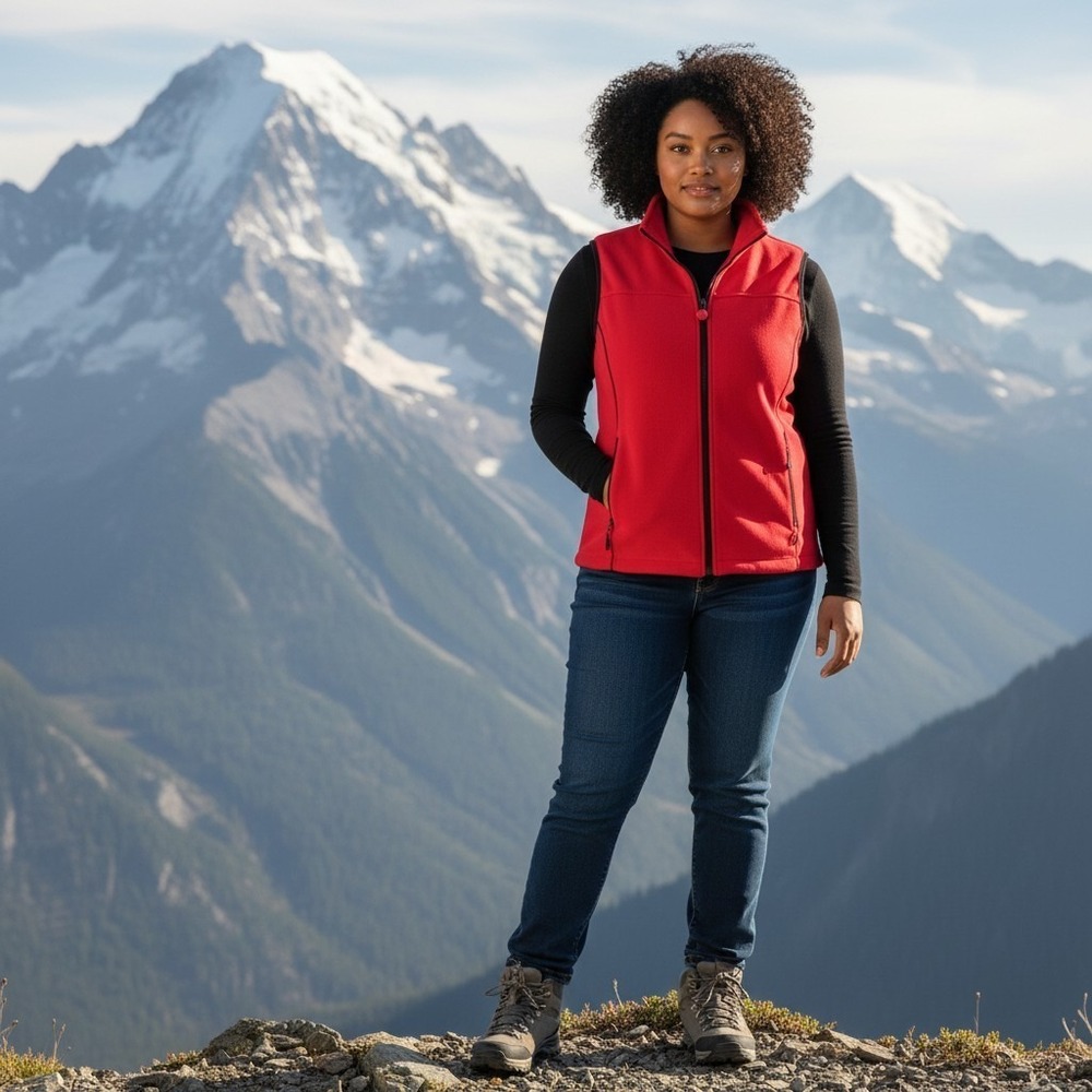 Outback Trading‎ Company Women's XL Selina Red Black Trim Fleece Full Zip Vest
